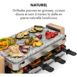 Prime-Rib Gril à Raclette 8 Pers. 1 500 W Plaque En Pierre Naturelle Acier Inoxydable Pieds En Bois -Petit Électroménager 12992315 3