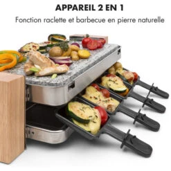 Prime-Rib Gril à Raclette 8 Pers. 1 500 W Plaque En Pierre Naturelle Acier Inoxydable Pieds En Bois -Petit Électroménager 12992315 4