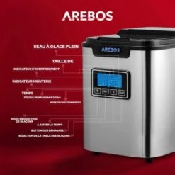 AREBOS Machine à Glaçons En Acier Inoxydable 2,2L LCD Icemaker 12KG/24H -Petit Électroménager 26705761 3