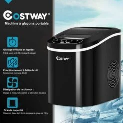 COSTWAY Machine à Glaçons Machine Pour Glace Réservoir 2,2L,12kg/24H 9 Glaçons Par 6-13Min, Pour Maison,Bureau,Café Noir -Petit Électroménager 28746827 4