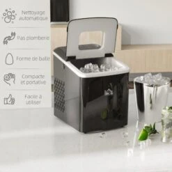 HOMCOM Machine à Glaçon 120 W - Capacité Réservoir Eau 1,8 L - Capacité Réservoir Glace 0,8 Kg - Cuillère Et Panier Inclus - PP Noir -Petit Électroménager 31805545 4