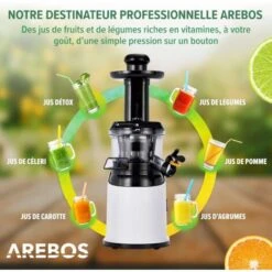 AREBOS Extracteur De Jus Presse-agrumes En Acier Inoxydable 200W Sans BPA Blanc Ou Acier Inoxydable (Blanc) -Petit Électroménager 31834711 3