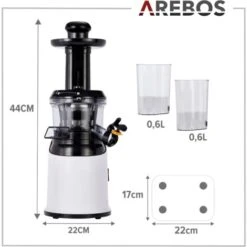 AREBOS Extracteur De Jus Presse-agrumes En Acier Inoxydable 200W Sans BPA Blanc Ou Acier Inoxydable (Blanc) -Petit Électroménager 31834711 5