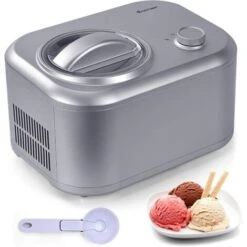 COSTWAY Machine à Glace Sorbetière 1L 100W Turbine à Glace à Compresseur Avec Cuillère,3 Modes De Fonctionnement Glaces Sorbets Yaourts Pour Maison Dortoirs
