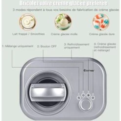 COSTWAY Machine à Glace Sorbetière 1L 100W Turbine à Glace à Compresseur Avec Cuillère,3 Modes De Fonctionnement Glaces Sorbets Yaourts Pour Maison Dortoirs -Petit Électroménager 32465366 3