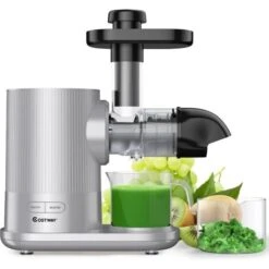 COSTWAY Extracteur De Jus De Fruits Et Légumes Presse à Froid 150W Avec Moteur Silencieux Brosse 500ml Fonction D'Inversion ≤60dB