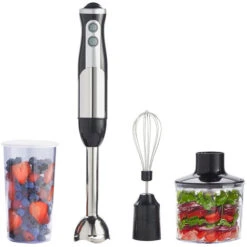 Blender à Main, Mixeur Plongeant, Noir, Avec Hacheur, Batteur, Récipient Et Convercle De Mélangeur, Matériau: Plastique ABS, Acier Inoxydable