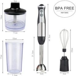 Blender à Main, Mixeur Plongeant, Noir, Avec Hacheur, Batteur, Récipient Et Convercle De Mélangeur, Matériau: Plastique ABS, Acier Inoxydable -Petit Électroménager 35074772 3