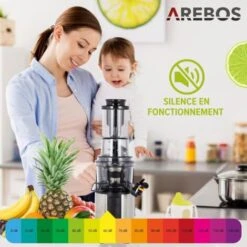 AREBOS Extracteur De Jus Presse-agrumes Centrifugeuse Lent Pour Fruit De 200W Acier Inoxydable -Petit Électroménager 36944859 5