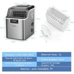 COSTWAY Machine à Glaçons 18kg/24 H Avec Emplacement De Bonbonne Ecran LCD Minuterie Pelle Auto-Nettoyage Réservoir D'Eau 3,2 L -Petit Électroménager 42087927 5