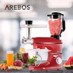 AREBOS 6 En 1 Robot Cuisine Multifonction 1500W Rouge Robot Pâtisserie 6 Vitesses Bol En Inox 5,5 L Pichet En Verre 1,5 L -Petit Électroménager 42500527 3