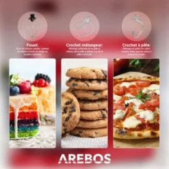 AREBOS 6 En 1 Robot Cuisine Multifonction 1500W Rouge Robot Pâtisserie 6 Vitesses Bol En Inox 5,5 L Pichet En Verre 1,5 L -Petit Électroménager 42500527 4