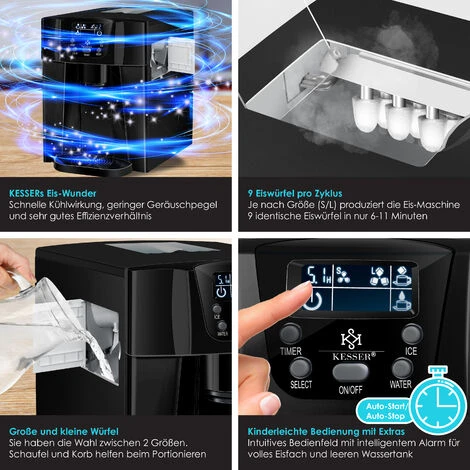 KESSER® Machine à Glaçons Machine à Glaçons Acier Inoxydable Machine à Glace 100 W 12 kg 24 h 2 Tailles De Glaçons Préparation En 6 min Réservoir D'eau De 2 litres Minuterie Écran LCD, Le Noir 5 KESSER® Machine à Glaçons Machine à Glaçons Acier Inoxydable Machine à Glace 100 W 12 kg 24 h 2 Tailles De Glaçons Préparation En 6 min Réservoir D'eau De 2 litres Minuterie Écran LCD, Le Noir – Image 3