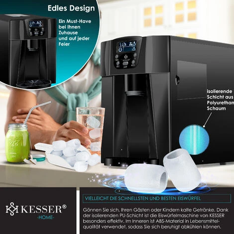 KESSER® Machine à Glaçons Machine à Glaçons Acier Inoxydable Machine à Glace 100 W 12 kg 24 h 2 Tailles De Glaçons Préparation En 6 min Réservoir D'eau De 2 litres Minuterie Écran LCD, Le Noir 6 KESSER® Machine à Glaçons Machine à Glaçons Acier Inoxydable Machine à Glace 100 W 12 kg 24 h 2 Tailles De Glaçons Préparation En 6 min Réservoir D'eau De 2 litres Minuterie Écran LCD, Le Noir – Image 4