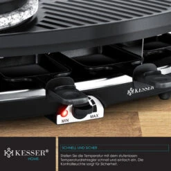 KESSER® Appareil à Raclette 3 en 1 Avec Pierre De Cuisson Naturelle, Plaque De Gril Et Fondue, Barbecue De Table Pour 8 convives, Barbecue électrique Raclette Barbecue Plaque Antiadhésive, 8 poêlons E -Petit Électroménager 50753562 5