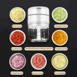 Hachoir Électrique,250ML Hachoir à Viande Électrique Sans Fil Mini Mixeur Portable Avec 3 Lames Tranchantes Hachoir Alimentaire Processeur De Hachoir Légume Pour Aliments Pour Bébé,Viande,Ail -Petit Électroménager 52975570 5