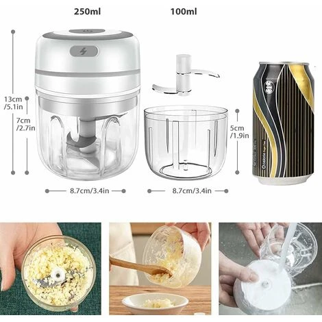 2PCS Mini Hachoir Électrique Hachoir à Viande Sans Fil Hachoir Alimentaire Avec Lames Tranchantes,Presse-ail Électrique Mini Mixeur Pour Aliments Pour Bébé,Viande,Ail-250ML&100ML 4 2PCS Mini Hachoir Électrique Hachoir à Viande Sans Fil Hachoir Alimentaire Avec Lames Tranchantes,Presse-ail Électrique Mini Mixeur Pour Aliments Pour Bébé,Viande,Ail-250ML&100ML – Image 2