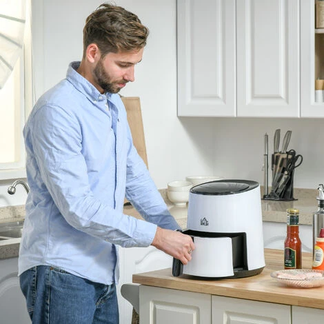 HOMCOM Friteuse Sans Huile à Air Chaud 1300 W 2,5 L Avec Affichage Numérique, 7 Programmes, Température Réglable, Minuterie Et Panier Antiadhésif Blanc Noir 4 HOMCOM Friteuse Sans Huile à Air Chaud 1300 W 2,5 L Avec Affichage Numérique, 7 Programmes, Température Réglable, Minuterie Et Panier Antiadhésif Blanc Noir – Image 2