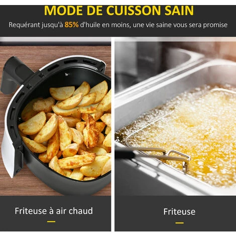HOMCOM Friteuse Sans Huile à Air Chaud 1300 W 2,5 L Avec Affichage Numérique, 7 Programmes, Température Réglable, Minuterie Et Panier Antiadhésif Blanc Noir 7 HOMCOM Friteuse Sans Huile à Air Chaud 1300 W 2,5 L Avec Affichage Numérique, 7 Programmes, Température Réglable, Minuterie Et Panier Antiadhésif Blanc Noir – Image 5