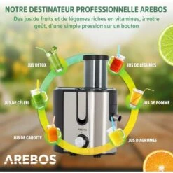 AREBOS Centrifugeuse Fruits Et Légumes En Acier Inoxydable Grande Ouverture De Remplissage De 85 Mm 800 W Sans BPA 10 AREBOS Centrifugeuse Fruits Et Légumes En Acier Inoxydable Grande Ouverture De Remplissage De 85 Mm 800 W Sans BPA -Petit Électroménager 54427234 4