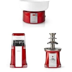 NEDIS Pack Anniversaire Machine à Pop-corn + Machine à Barbe à Papa + Fontaine De Chocolat