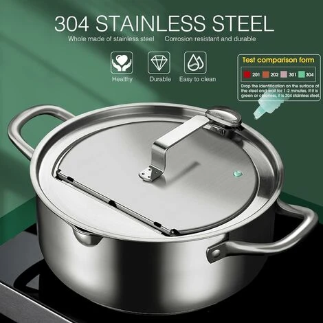 LTS FAFA Friteuse Avec Thermomètre Pot à Frire En Acier Inoxydable 304 Marmite Non Revêtue Avec Couvercle Déviation De Bec De Crémaillère D'huile Parfait La Famille Friture De Tempura,frites Et Pépite 4 LTS FAFA Friteuse Avec Thermomètre Pot à Frire En Acier Inoxydable 304 Marmite Non Revêtue Avec Couvercle Déviation De Bec De Crémaillère D'huile Parfait La Famille Friture De Tempura,frites Et Pépite – Image 2