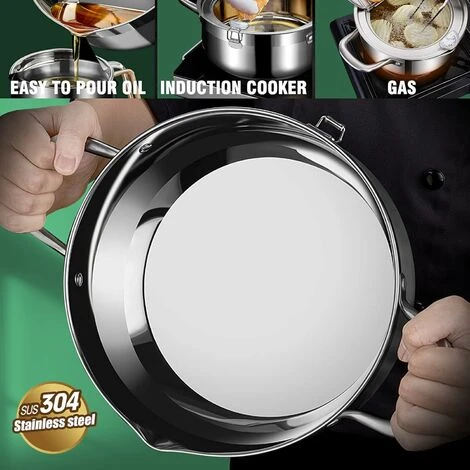 LTS FAFA Friteuse Avec Thermomètre Pot à Frire En Acier Inoxydable 304 Marmite Non Revêtue Avec Couvercle Déviation De Bec De Crémaillère D'huile Parfait La Famille Friture De Tempura,frites Et Pépite 7 LTS FAFA Friteuse Avec Thermomètre Pot à Frire En Acier Inoxydable 304 Marmite Non Revêtue Avec Couvercle Déviation De Bec De Crémaillère D'huile Parfait La Famille Friture De Tempura,frites Et Pépite – Image 5