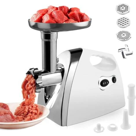 RELAX4LIFE Hachoir à Viandes Électrique 1200W, 3 Grilles, 1 Adaptateurs à Kebbés, 1 Adaptateur à Saucisse 3 RELAX4LIFE Hachoir à Viandes Électrique 1200W, 3 Grilles, 1 Adaptateurs à Kebbés, 1 Adaptateur à Saucisse