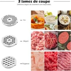 RELAX4LIFE Hachoir à Viandes Électrique 1200W, 3 Grilles, 1 Adaptateurs à Kebbés, 1 Adaptateur à Saucisse 9 RELAX4LIFE Hachoir à Viandes Électrique 1200W, 3 Grilles, 1 Adaptateurs à Kebbés, 1 Adaptateur à Saucisse -Petit Électroménager 60464641 3