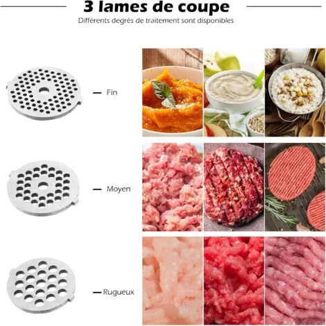 RELAX4LIFE Hachoir à Viandes Électrique 1200W, 3 Grilles, 1 Adaptateurs à Kebbés, 1 Adaptateur à Saucisse 5 RELAX4LIFE Hachoir à Viandes Électrique 1200W, 3 Grilles, 1 Adaptateurs à Kebbés, 1 Adaptateur à Saucisse – Image 3