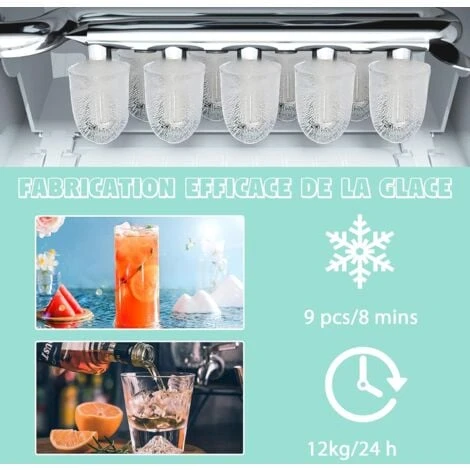 RELAX4LIFE Machine à Glaçons Automatique 12KG /24H Avec Fonction De Auto-Nettoyage, Affichage-LCD, Machine à Glaçons Portable 9 Glaçons Par 8 Min Avec Réservoir 1,6L Pour Bar, Bureau, Maison (Vert) 4 RELAX4LIFE Machine à Glaçons Automatique 12KG /24H Avec Fonction De Auto-Nettoyage, Affichage-LCD, Machine à Glaçons Portable 9 Glaçons Par 8 Min Avec Réservoir 1,6L Pour Bar, Bureau, Maison (Vert) – Image 2