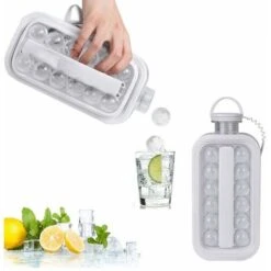 Machine à Glaçons Sans BPA 2 En 1 Portable Ice Ball Maker Plateaux à Glaçons Sanitaires Pour Congélateur-Ice Maker Moule Fait 17 Glaçons Ronds (Blanc)