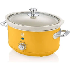 SWAN SF17021YELN Retro Mijoteuse 3,5L Poêle Amovible En Céramique Antiadhésive, Vintage 200W Jaune
