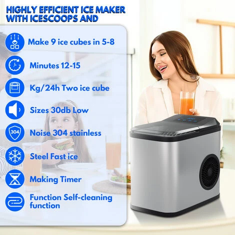 EINFEBEN Machine à Glaçons 12-15 Kg, Machine à Glaçons 3 Tailles 2,2 L, Machine à Glaçons 9 Glaçons En 6 Minutes, Machine à Glaçons Sans BPA Ou PFOA, Autonettoyante, Acier Inoxydable 150W 4 EINFEBEN Machine à Glaçons 12-15 Kg, Machine à Glaçons 3 Tailles 2,2 L, Machine à Glaçons 9 Glaçons En 6 Minutes, Machine à Glaçons Sans BPA Ou PFOA, Autonettoyante, Acier Inoxydable 150W – Image 2