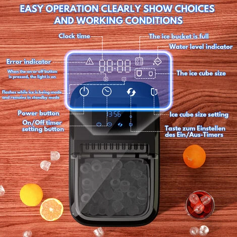 EINFEBEN Machine à Glaçons 12-15 Kg, Machine à Glaçons 3 Tailles 2,2 L, Machine à Glaçons 9 Glaçons En 6 Minutes, Machine à Glaçons Sans BPA Ou PFOA, Autonettoyante, Acier Inoxydable 150W 6 EINFEBEN Machine à Glaçons 12-15 Kg, Machine à Glaçons 3 Tailles 2,2 L, Machine à Glaçons 9 Glaçons En 6 Minutes, Machine à Glaçons Sans BPA Ou PFOA, Autonettoyante, Acier Inoxydable 150W – Image 4