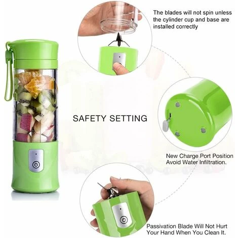 Portable Mixeur Des Fruits Rechargeable USB,Mini Blender Pour Smoothie, Milk-shake,Jus De Fruits,Blender Portable 350-420ml 6 Lames Pour Sport Et Voyage,Sans BPA,Noël Cadeaux Femme Homme (Vert) 4 Portable Mixeur Des Fruits Rechargeable USB,Mini Blender Pour Smoothie, Milk-shake,Jus De Fruits,Blender Portable 350-420ml 6 Lames Pour Sport Et Voyage,Sans BPA,Noël Cadeaux Femme Homme (Vert) – Image 2