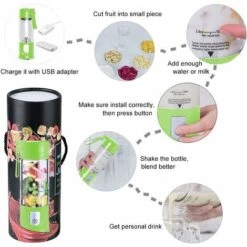 Portable Mixeur Des Fruits Rechargeable USB,Mini Blender Pour Smoothie, Milk-shake,Jus De Fruits,Blender Portable 350-420ml 6 Lames Pour Sport Et Voyage,Sans BPA,Noël Cadeaux Femme Homme (Vert) 10 Portable Mixeur Des Fruits Rechargeable USB,Mini Blender Pour Smoothie, Milk-shake,Jus De Fruits,Blender Portable 350-420ml 6 Lames Pour Sport Et Voyage,Sans BPA,Noël Cadeaux Femme Homme (Vert) -Petit Électroménager 63894836 4