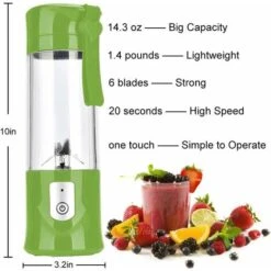 Portable Mixeur Des Fruits Rechargeable USB,Mini Blender Pour Smoothie, Milk-shake,Jus De Fruits,Blender Portable 350-420ml 6 Lames Pour Sport Et Voyage,Sans BPA,Noël Cadeaux Femme Homme (Vert) 11 Portable Mixeur Des Fruits Rechargeable USB,Mini Blender Pour Smoothie, Milk-shake,Jus De Fruits,Blender Portable 350-420ml 6 Lames Pour Sport Et Voyage,Sans BPA,Noël Cadeaux Femme Homme (Vert) -Petit Électroménager 63894836 5