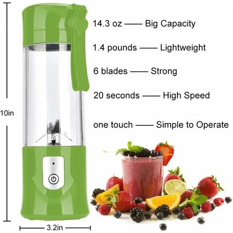 Portable Mixeur Des Fruits Rechargeable USB,Mini Blender Pour Smoothie, Milk-shake,Jus De Fruits,Blender Portable 350-420ml 6 Lames Pour Sport Et Voyage,Sans BPA,Noël Cadeaux Femme Homme (Vert) 7 Portable Mixeur Des Fruits Rechargeable USB,Mini Blender Pour Smoothie, Milk-shake,Jus De Fruits,Blender Portable 350-420ml 6 Lames Pour Sport Et Voyage,Sans BPA,Noël Cadeaux Femme Homme (Vert) – Image 5