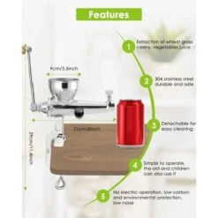 Extracteur De Jus Manuel D'Herbe De Blé, Presse-Agrumes Acier Inoxydable Pour Fruits Et Légumes, Ventouse Sous Vide & 5cm Pince De Table, Pour Céleri, Gingembre, Persil, Grenade, Raisins -Petit Électroménager 64873385 3