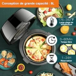 Friteuse à Air Chaud 8L, Friteuse Sans Huile Avec Fenêtre Visible, Écran Tactile, Fonction De Décongélation/réservation 24h/Recettes -Petit Électroménager 65747099 4