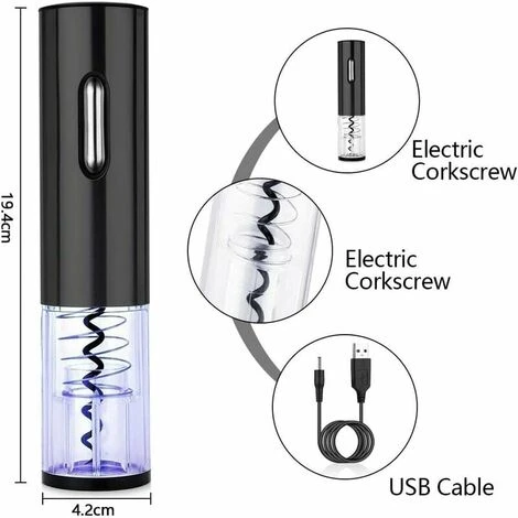 Tire-bouchon à Vin électrique En Acier Inoxydable Tire-bouchon à Vin Rechargeable ABS Rechargeable 4 Tire-bouchon à Vin électrique En Acier Inoxydable Tire-bouchon à Vin Rechargeable ABS Rechargeable – Image 2