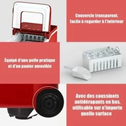GOPLUS Machine A Glacons 12KG En 24H Avec Reservoir D'Eau 1,5L, 9 Glacons En 8 Min, Auto-Nettoyage, Affichage-LCD, Panier Amovible Et Pelle Inclus, Pour Bar, Bureau, Maison (Rouge) -Petit Électroménager 66858567 3