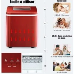 GOPLUS Machine A Glacons 12KG En 24H Avec Reservoir D'Eau 1,5L, 9 Glacons En 8 Min, Auto-Nettoyage, Affichage-LCD, Panier Amovible Et Pelle Inclus, Pour Bar, Bureau, Maison (Rouge) -Petit Électroménager 66858567 4