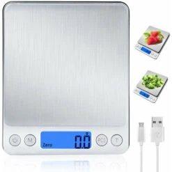 Déstockage Balance De Cuisine Numérique Avec Chargement USB, Balances Numériques 0,1 G / 3 Kg, Balances Fines électroniques Avec Fonction PSC / Tare / écran LCD, Conversion 9 Unités, Balances à Lettr