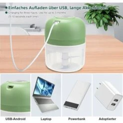 Hachoir à Viande Electrique，Mini Hachoir électrique, 250 Ml, Hachoir De Cuisine électrique Avec Chargeur USB, Hachoir à Oignons Avec 3 Lames Lefou -Petit Électroménager 69550763 3