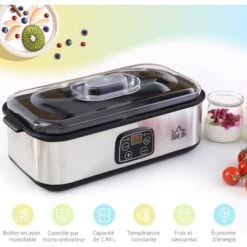HOMCOM Yaourtière 8 Pots Inclus 180 Ml 30 W - Machine à Yaourt électrique - Timer, Thermostat, Affichage Numérique - Acier Inox. PP Noir Verre -Petit Électroménager 70407354 5