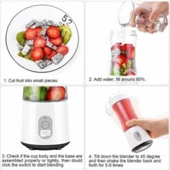 Mini Mélangeur Portatif, Taille Personnelle Mélange De Fruits électrique USB Rechargeable Presse-agrumes électriques De Mélange De Fruits Bébé Voyage 380ml,6 Lames Blender -Petit Électroménager 71193422 4