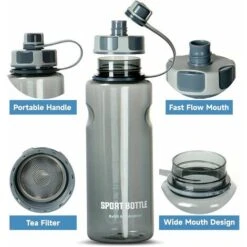 Gourde 1,5L Bouteille D'eau De Sport, Réutilisable Plastique Bouteilles Avec Filtre, Grande Taille Anti-fuites Gourde Pour La Randonnée, L'école, En Plein Air, Cyclisme -Petit Électroménager 74535196 4