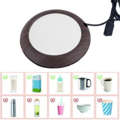 Chauffe-tasse électrique USB, Avec Arrêt Automatique, Pour Café, Cacao, Thé, Lait, Texture Bois Foncé -Petit Électroménager 77103684 3